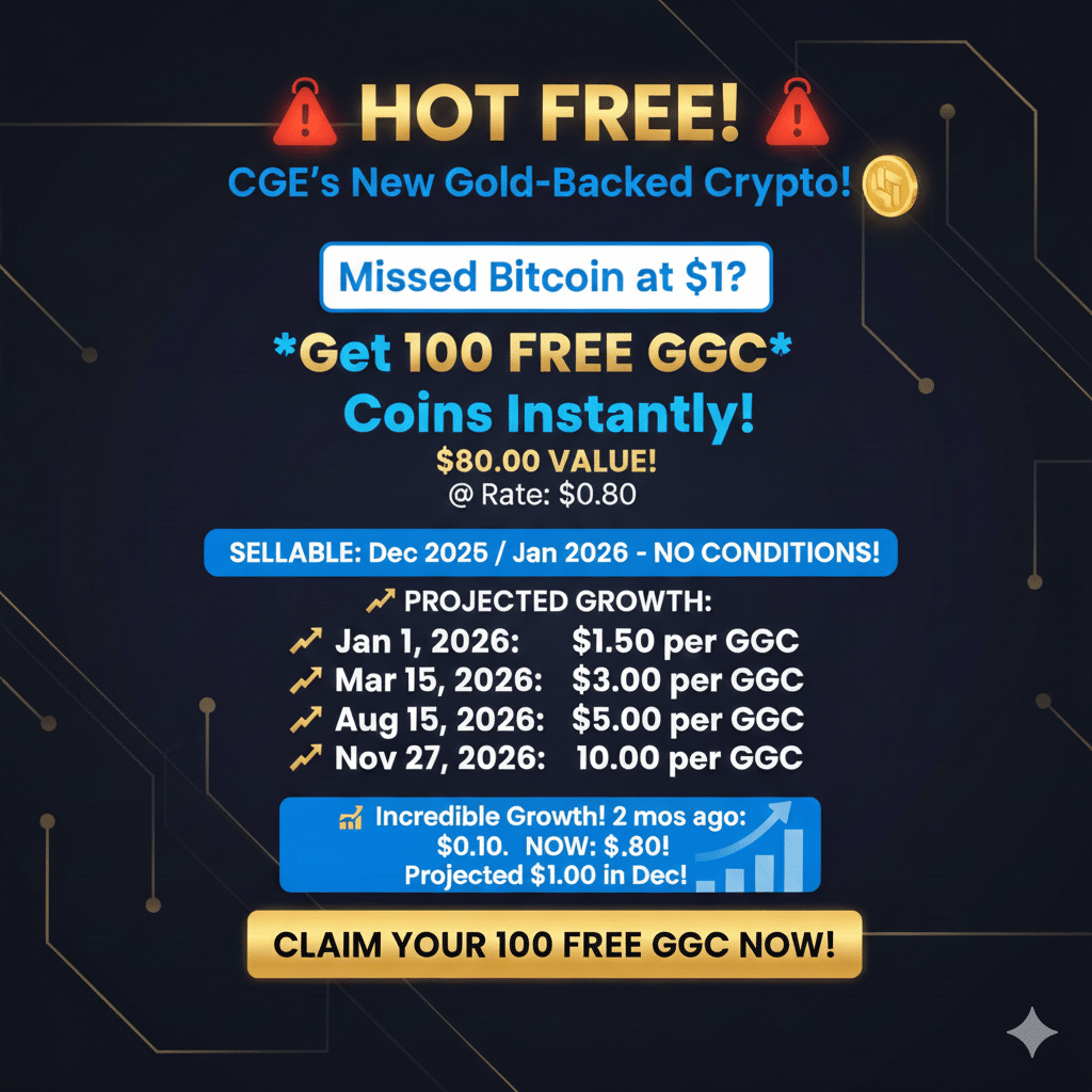 Cryptogold exchange Gold Backed Crypto 100 FREE GGC Token with