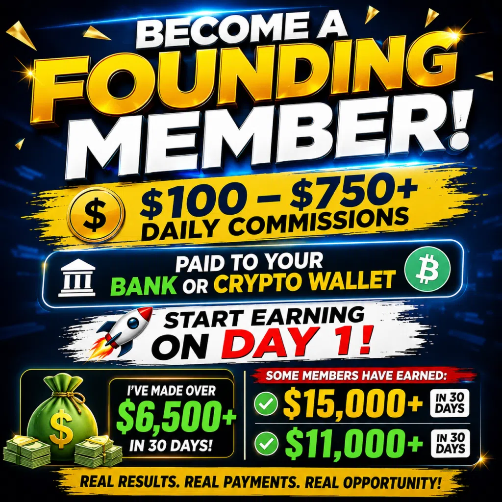 BECOME A FOUNDING MEMBER!💰 Earn $100, $250 & $750+ Commissions
Get Paid Daily — Direct to Your Bank or Crypto Wallet
